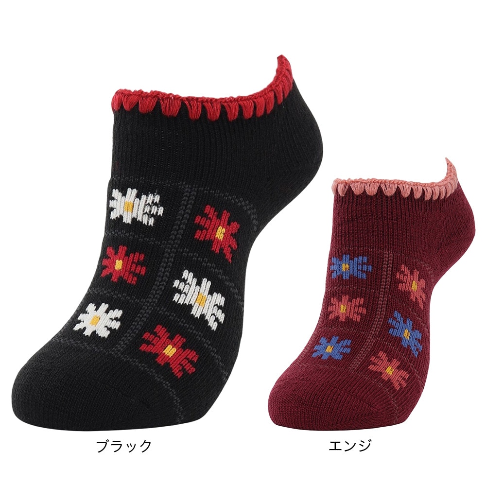 福助（レディース）ルームソックス WARMHOME ハマグリ型 レトロフラワー 2262-91LBLK