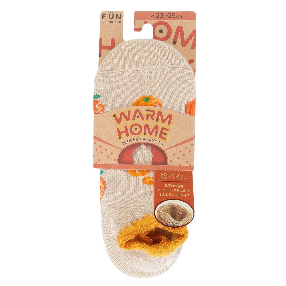 福助（レディース）FUN WARMHOME みかん柄 内側パイル 2262-92LBEG