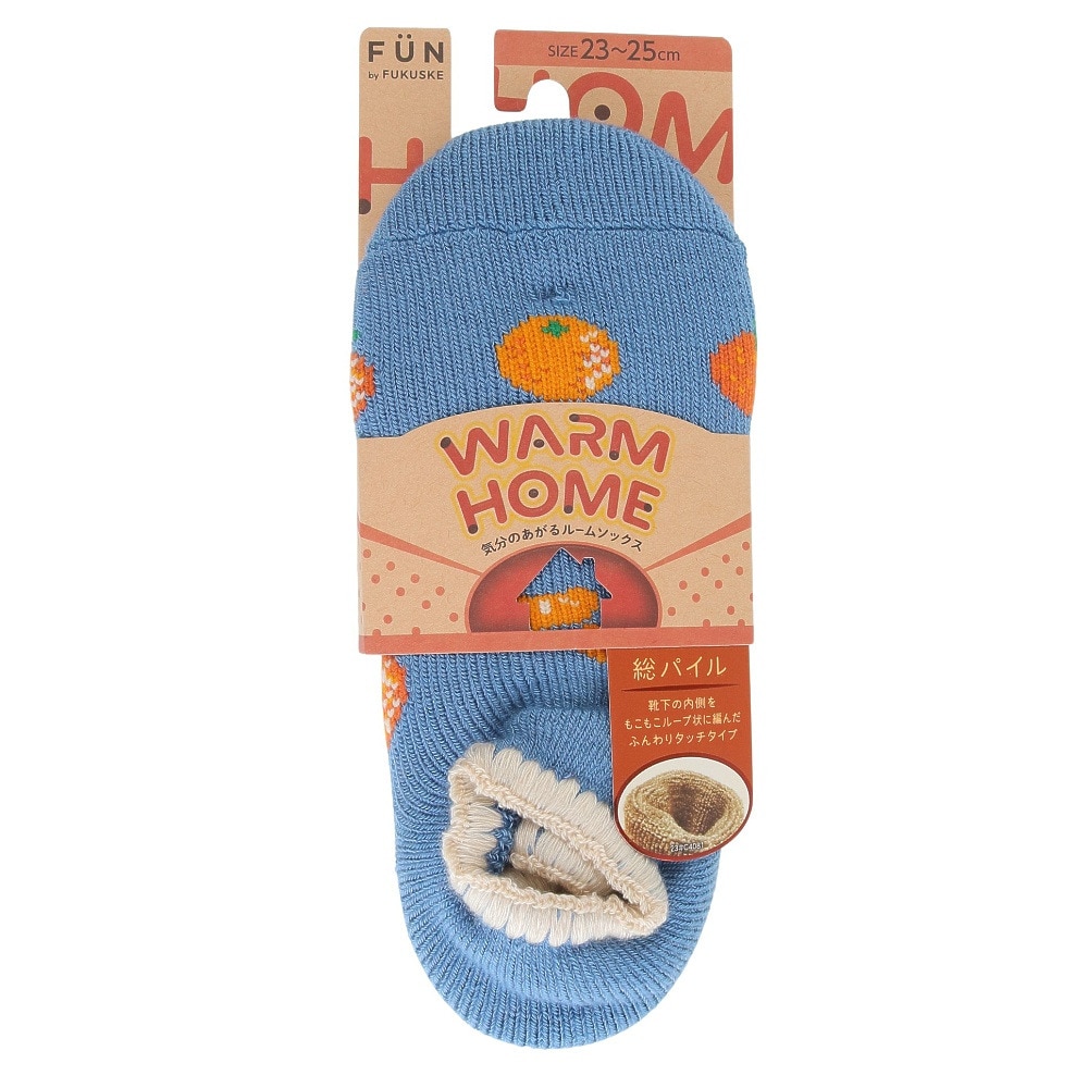 福助（レディース）FUN WARMHOME みかん柄 内側パイル 2262-92LBLU
