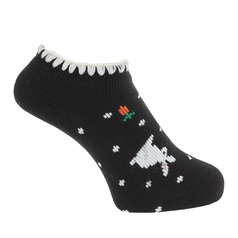 福助（レディース）FUN WARMHOME うさぎ柄 内側パイル 裏起毛 2262-93LBLK