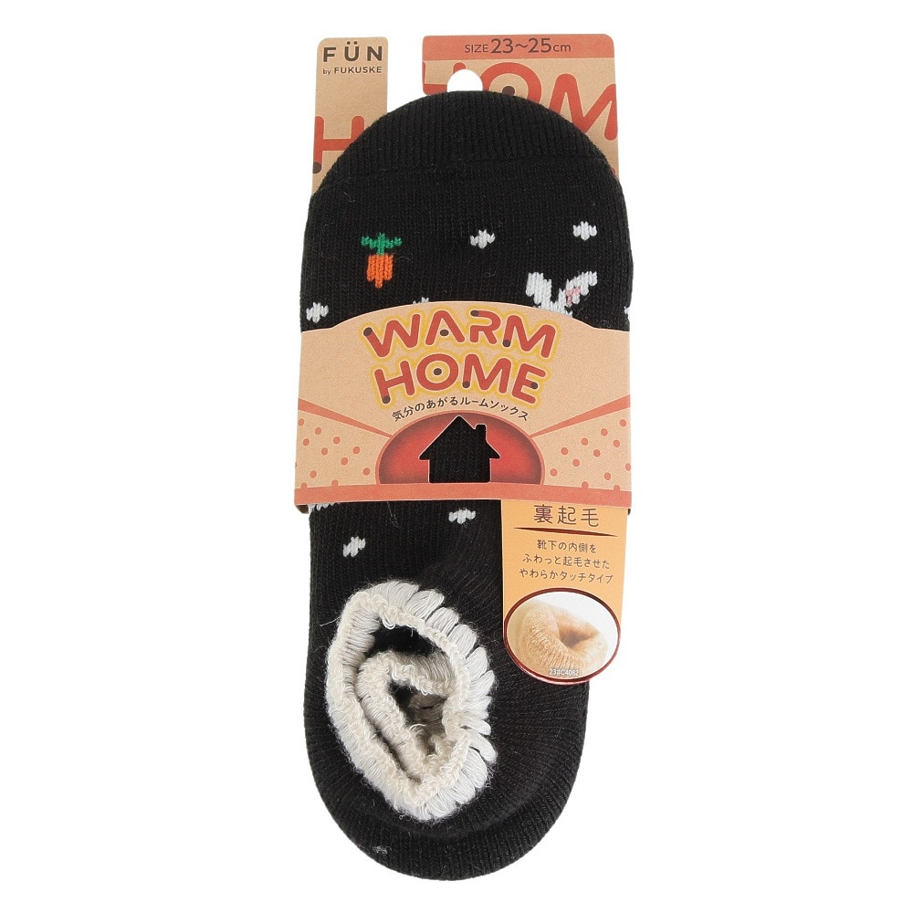 福助（レディース）FUN WARMHOME うさぎ柄 内側パイル 裏起毛 2262-93LBLK