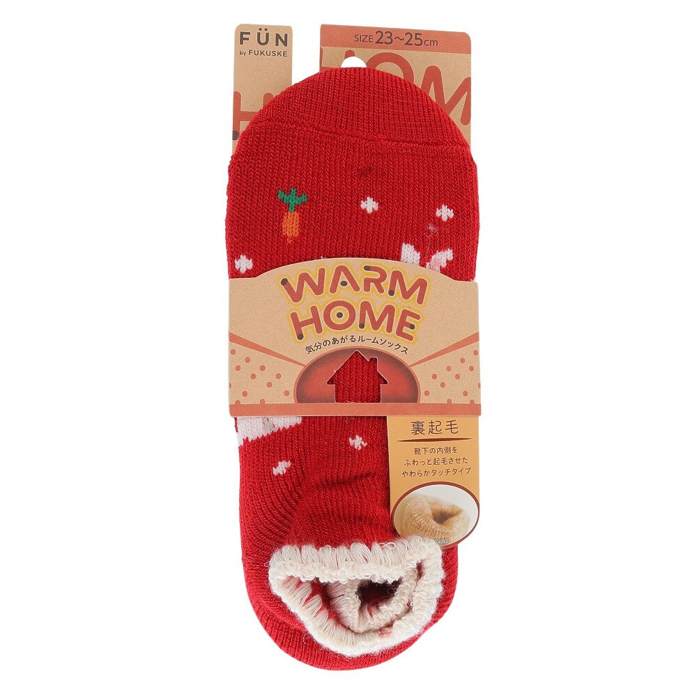 福助（レディース）FUN WARMHOME うさぎ柄 内側パイル 裏起毛 2262-93LRED