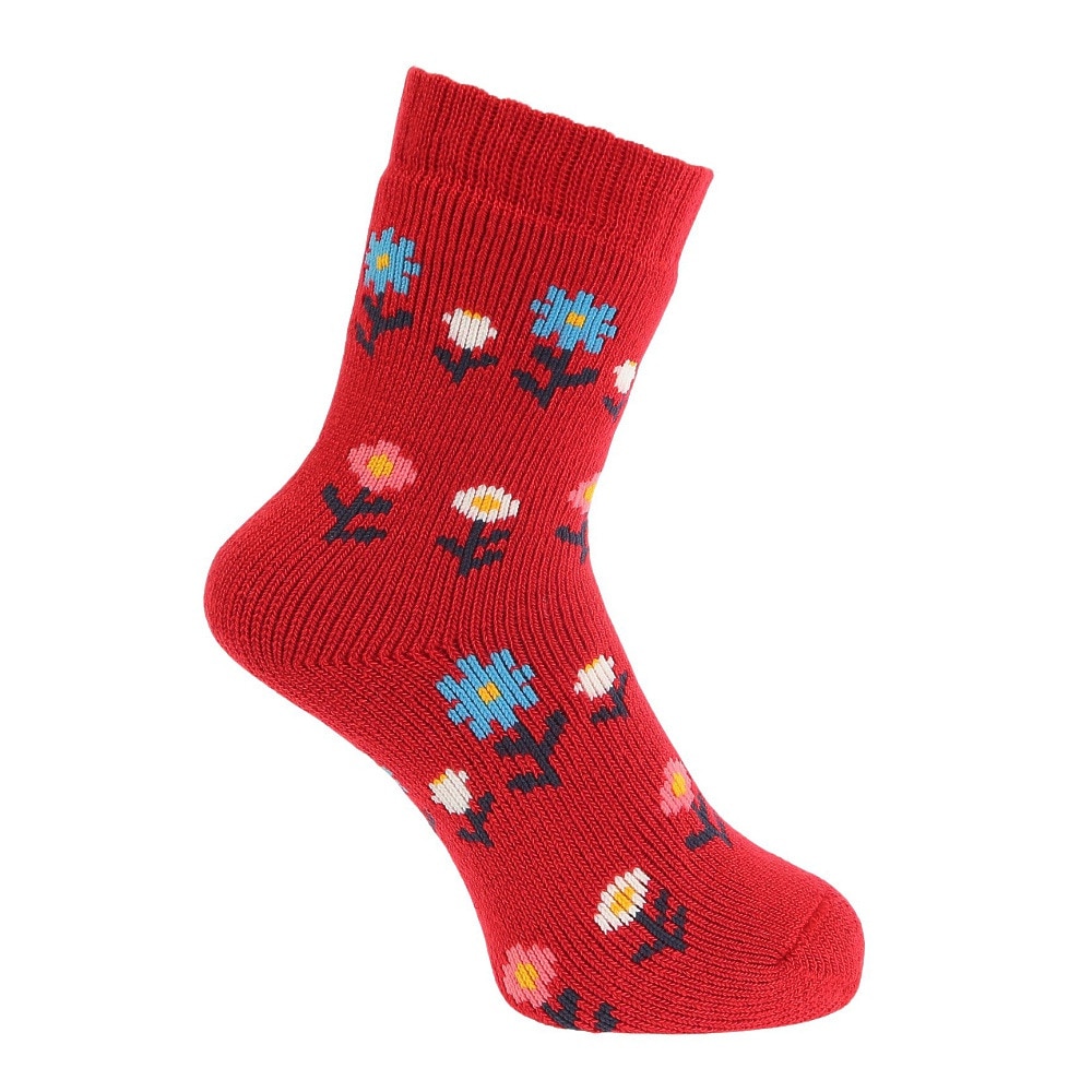 福助（レディース）FUN WARMHOME レトロフラワー柄 内側パイル 2262-94LRED