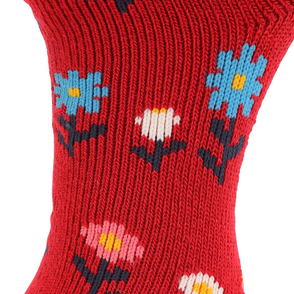 福助（レディース）FUN WARMHOME レトロフラワー柄 内側パイル 2262-94LRED
