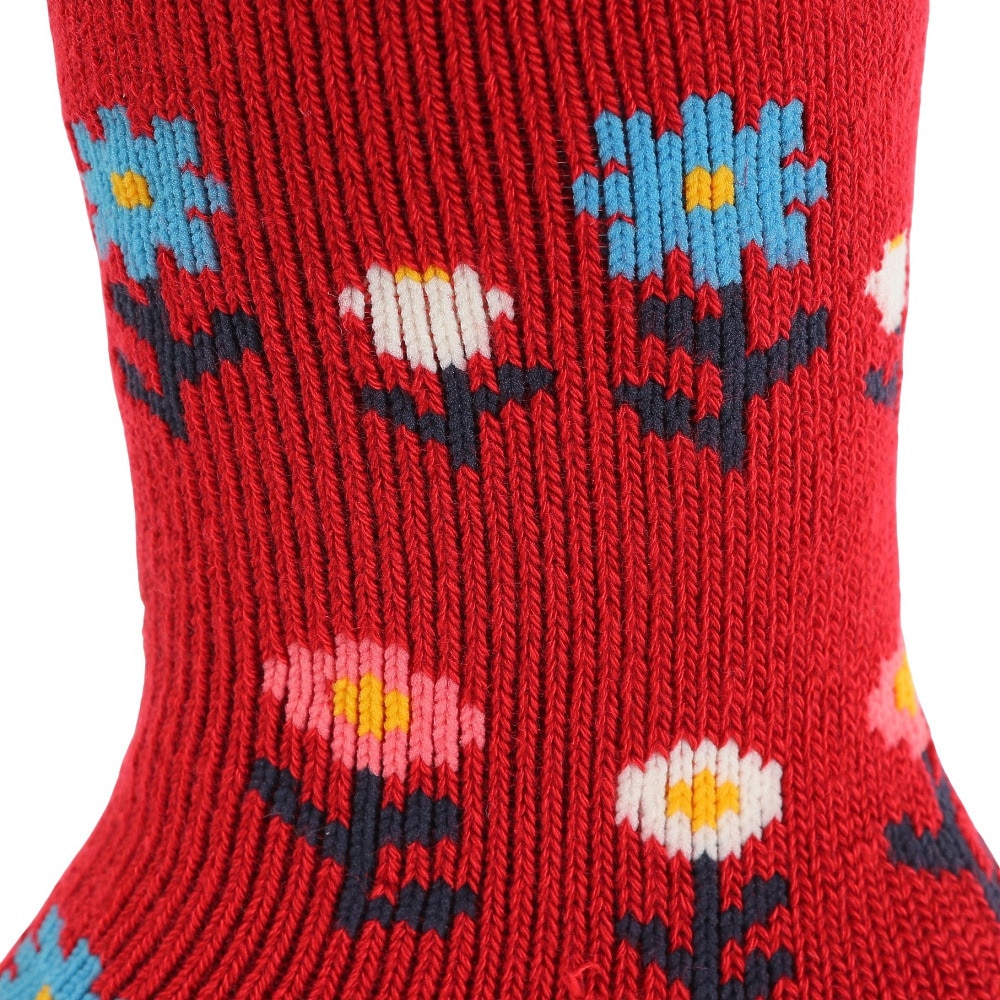 福助（レディース）FUN WARMHOME レトロフラワー柄 内側パイル 2262-94LRED