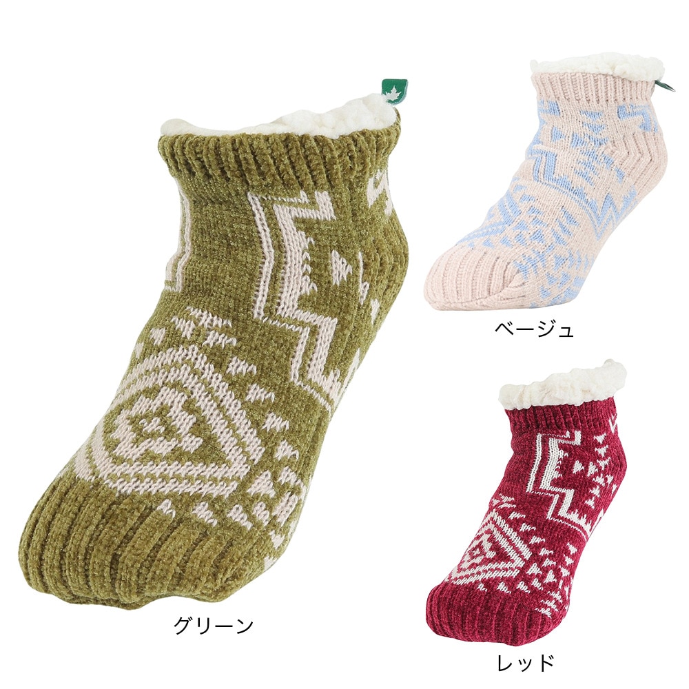 福助（レディース）ロゴス LOGOS 1P 横編み 裏ボア ルームカバー ルームシューズ 2275-45KGRN