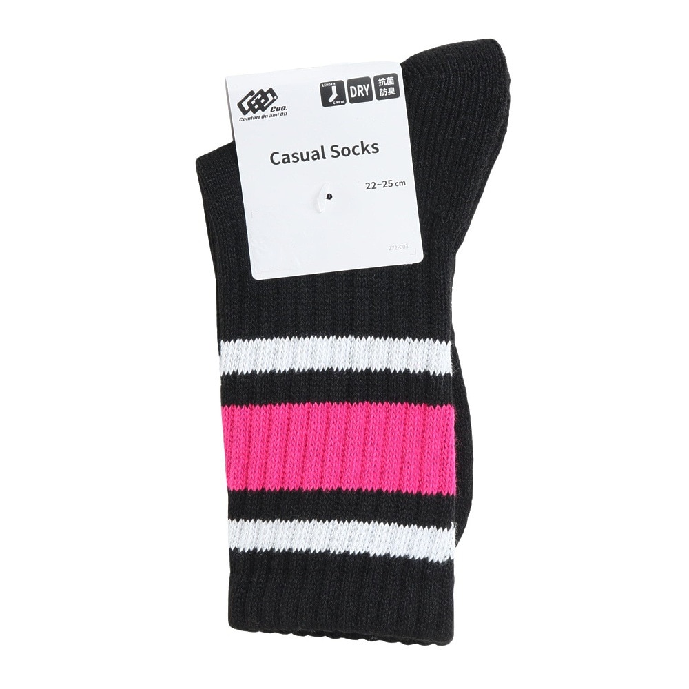 クー（Coo.）（レディース）1足組 クルー丈 ラインソックス 895Q4GSA0035 BLK
