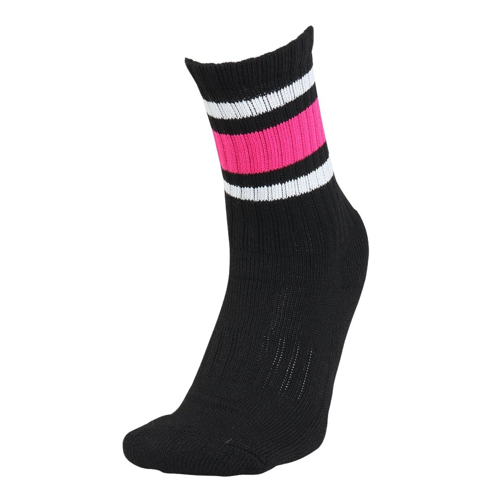 クー（Coo.）（レディース）1足組 クルー丈 ラインソックス 895Q4GSA0035 BLK