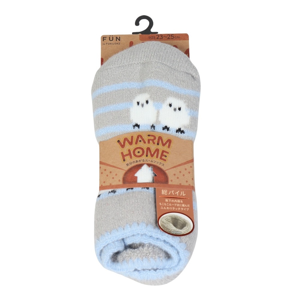 福助（レディース）ルームソックス WARM HOME シマエナガカバー ショート丈 2262-10M GRY グレー 23cm