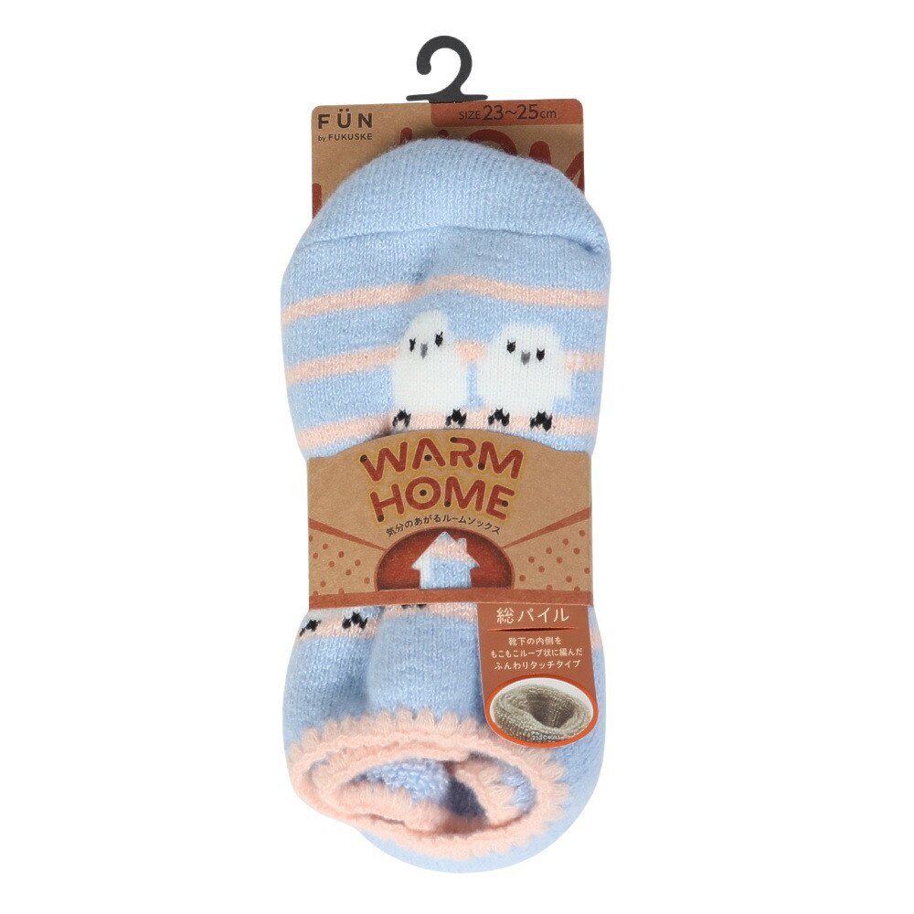 福助（レディース）ルームソックス WARM HOME シマエナガカバー ショート丈 2262-10M SAX サックス 23cm