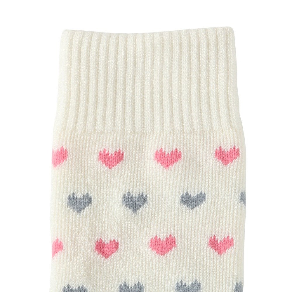 クー（Coo.）（キッズ）靴下 ジュニア クルーソックス HEAT-X 2足組 ホワイト×ピンク ハート 896Q4GSA0137 WHT19