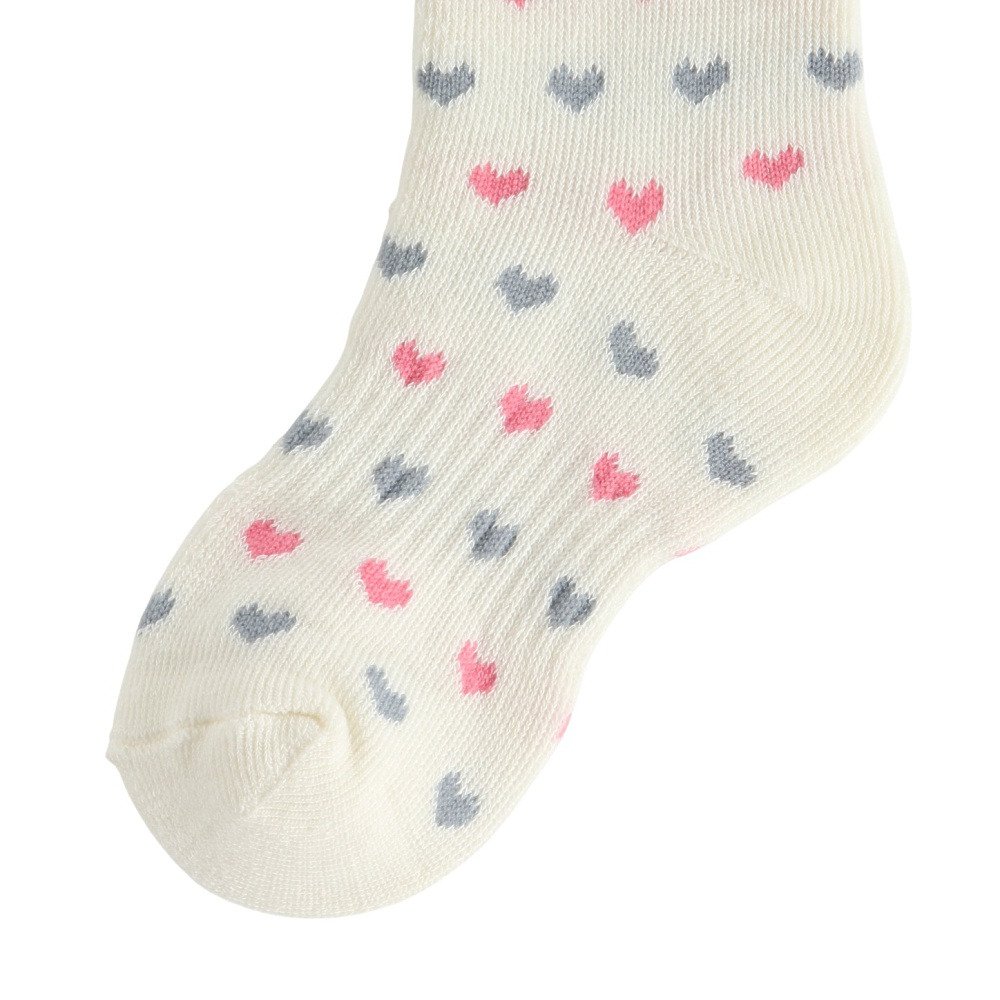 クー（Coo.）（キッズ）靴下 ジュニア クルーソックス HEAT-X 2足組 ホワイト×ピンク ハート 896Q4GSA0137 WHT19