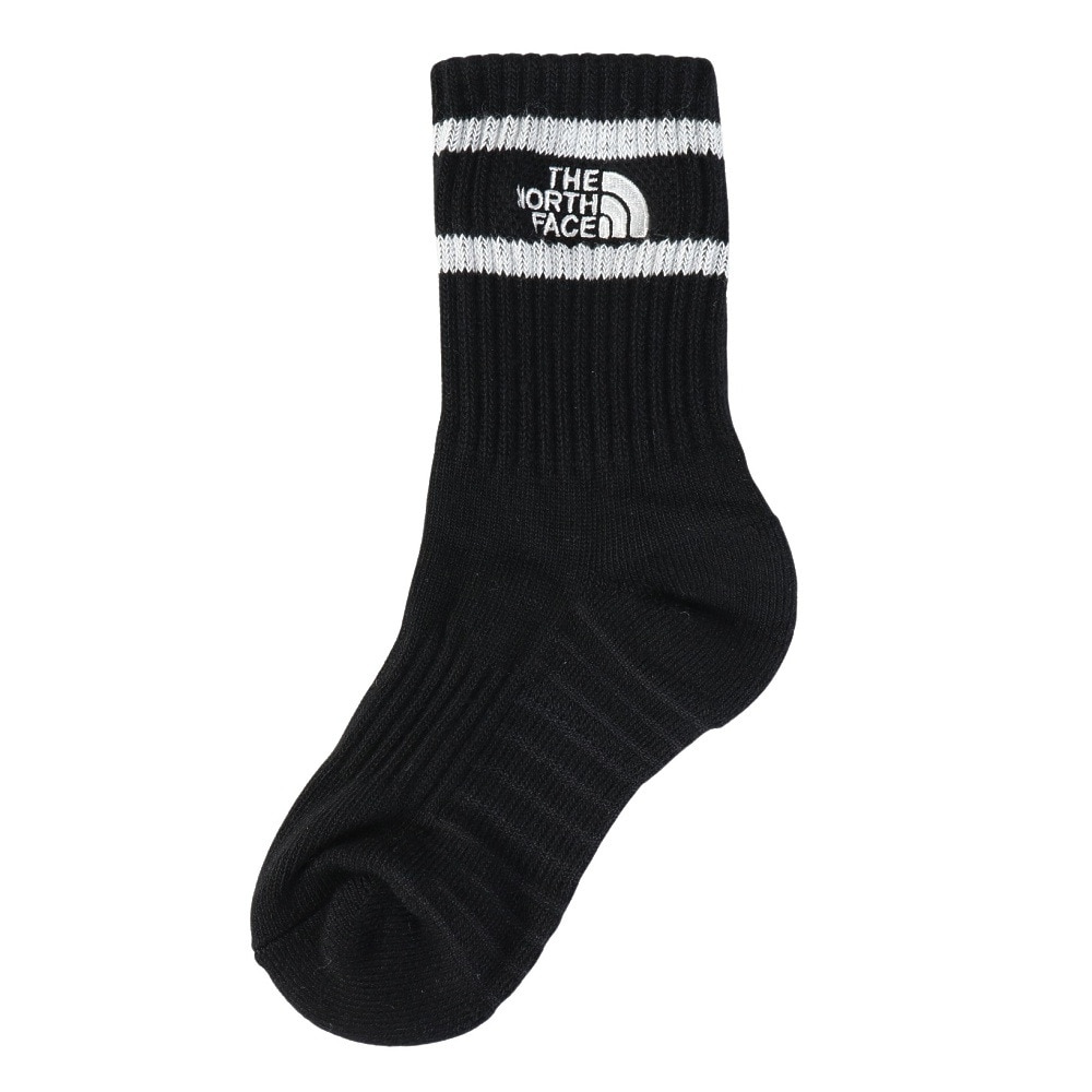 ザ・ノース・フェイス（THE NORTH FACE）（キッズ）靴下 ジュニア TNF ラン 2足組 クルー ミドルソックス NNJ82511 KW 16-21cm ブラック×ホワイト