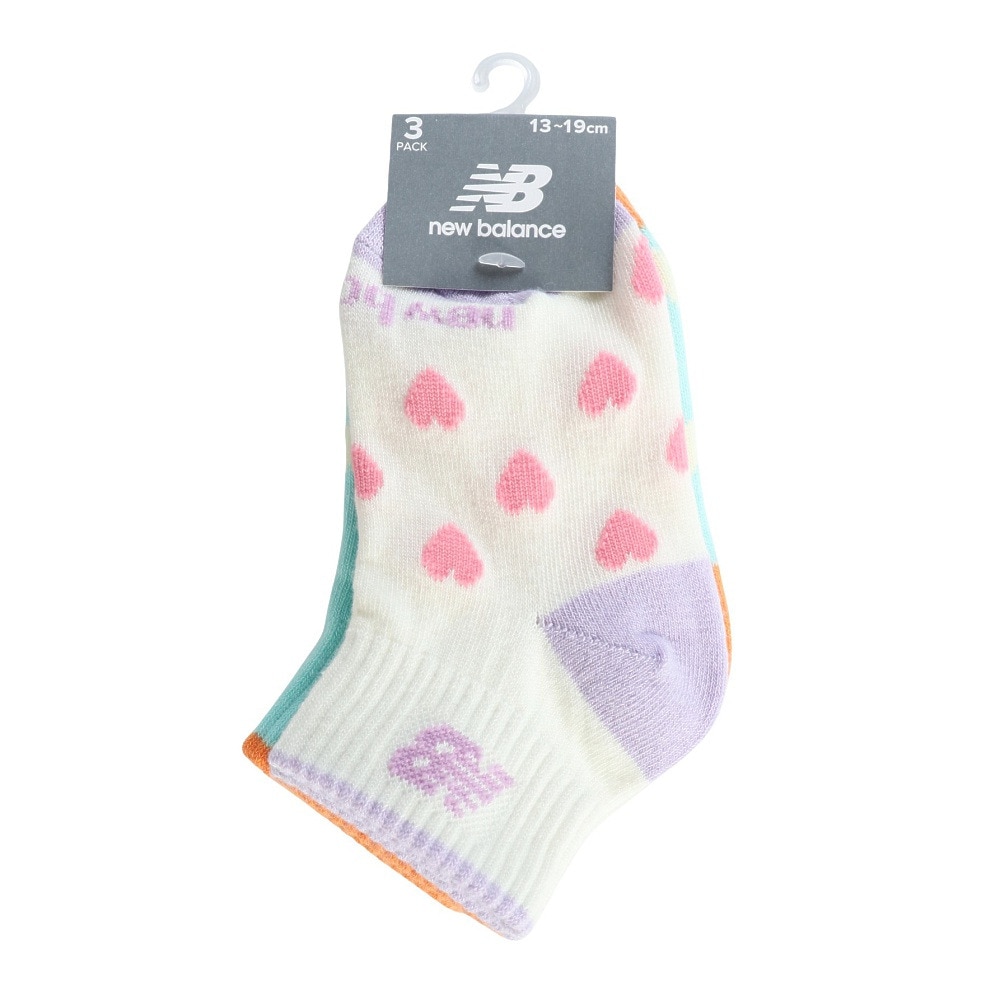 ニューバランス（new balance）（キッズ）ジュニア ソックス 3足組 LAS55649AS2 ショート丈 アンクル丈 くるぶし丈 女の子 ガールズソックス ハート柄 NB