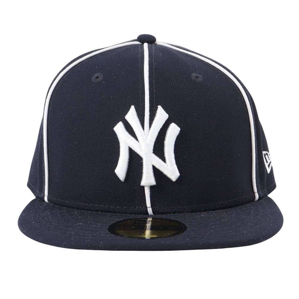 ニューエラ（NEW ERA）（メンズ、レディース）帽子 キャップ 59FIFTY パイピング ニューヨーク・ヤンキース 紺 S-LLサイズ 14109884 ロゴ スト系 日差し対策