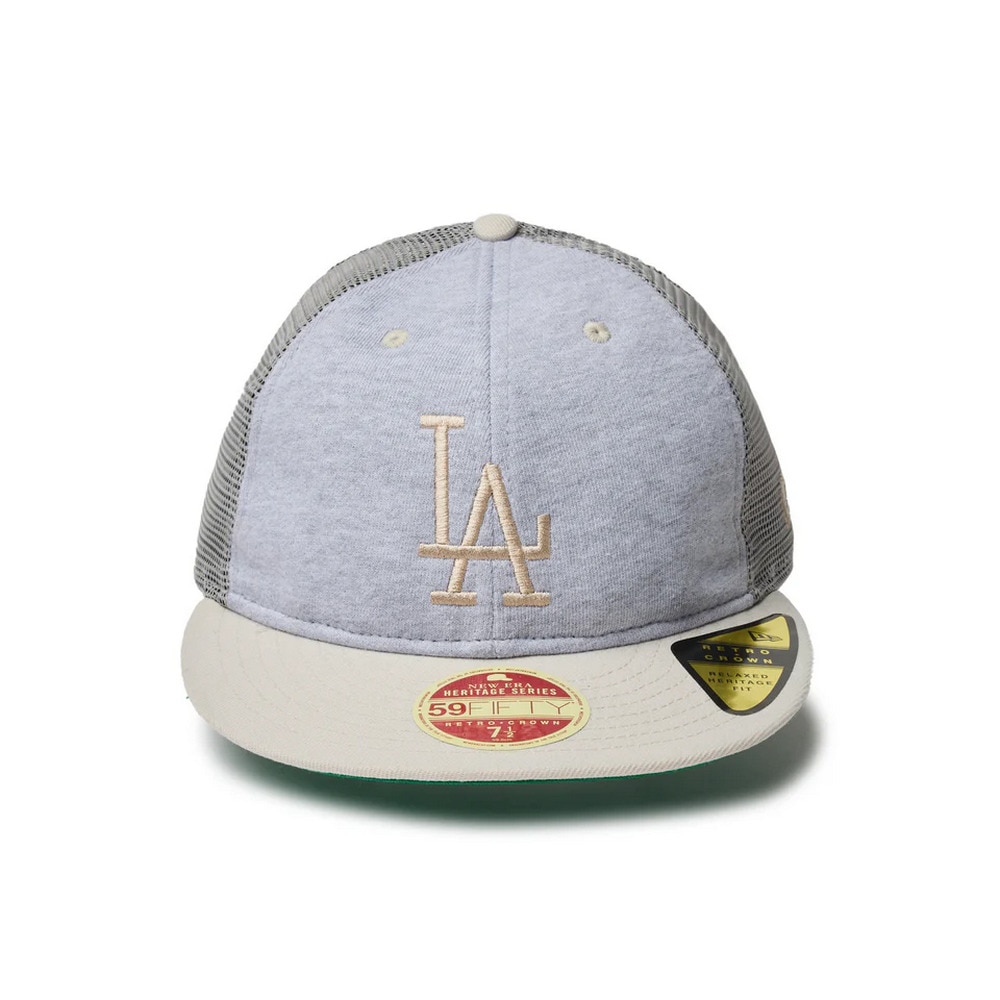 ニューエラ（NEW ERA）（メンズ、レディース）キャップ RC 59FIFTY ライトグレー S-Lサイズ フラットバイザー トラッカー ロサンゼルス・ドジャース 14388380