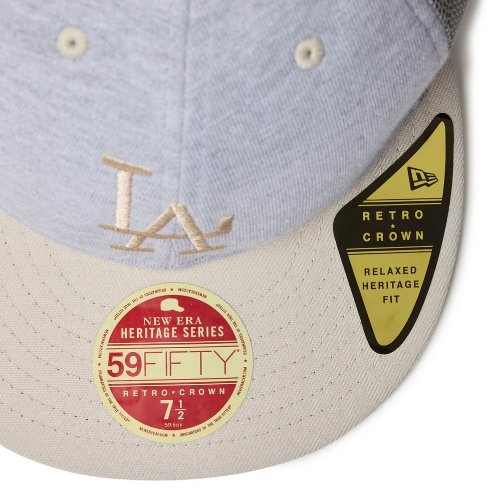 ニューエラ（NEW ERA）（メンズ、レディース）キャップ RC 59FIFTY ライトグレー S-Lサイズ フラットバイザー トラッカー ロサンゼルス・ドジャース 14388380