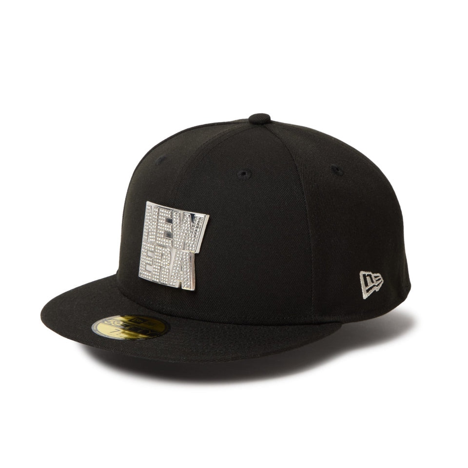 ニューエラ(NEW ERA)帽子 キャップ  59FIFTY ラインストーンバッジ ニューエラロゴ 黒 ブラック SS-Lサイ… ニューエラ（NEW ERA）（メンズ、レディース）帽子 キャップ 59FIFTY