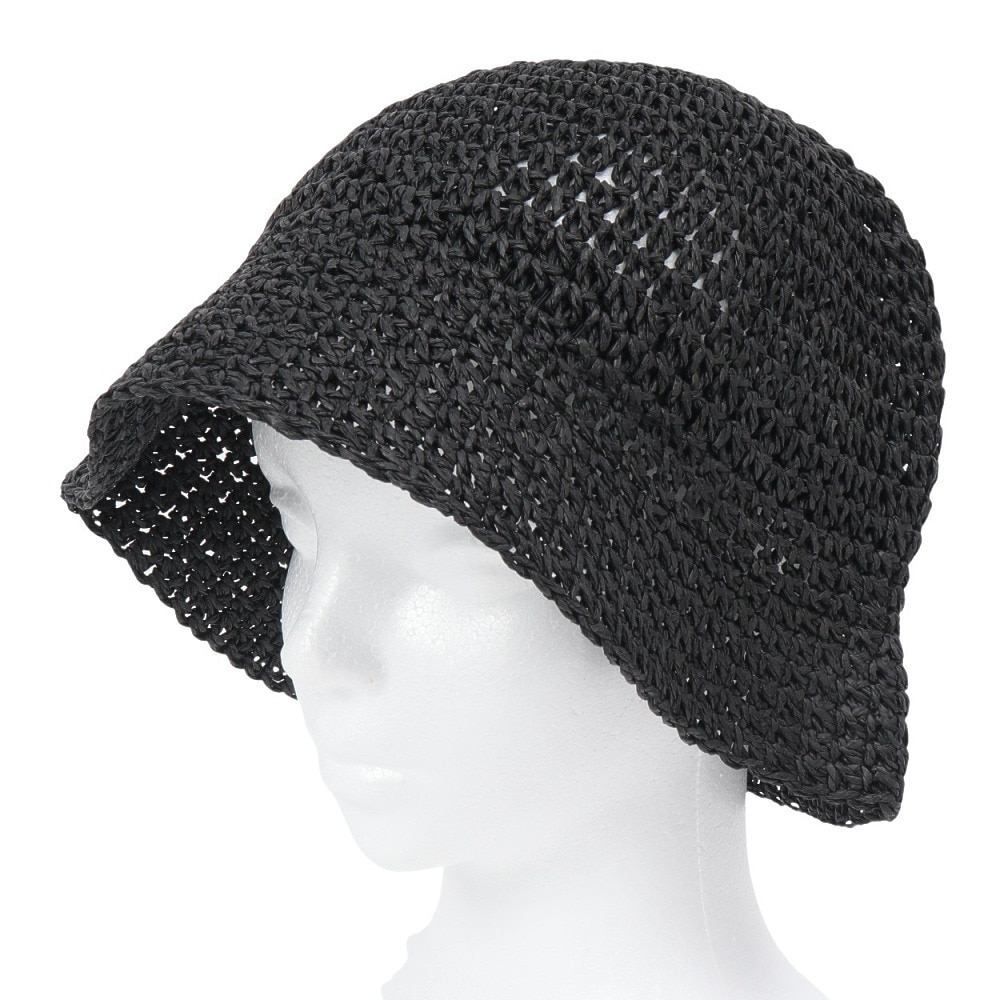 エアボーン（ARBN）（メンズ、レディース）帽子 STRAW SAUNA ハット 黒 AR24FW-HAT007BLK 麦わらハット 透かし編み ナチュラル リゾート ビーチ 春夏 