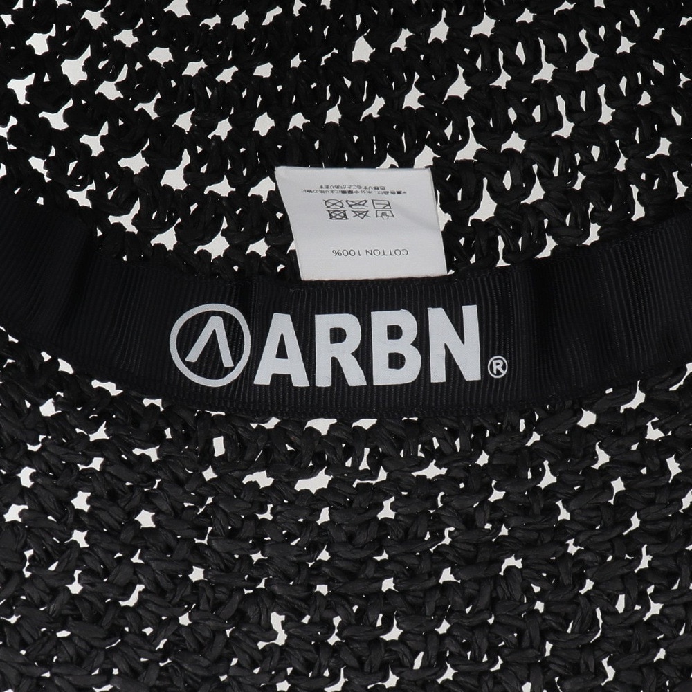 エアボーン（ARBN）（メンズ、レディース）帽子 STRAW SAUNA ハット 黒 AR24FW-HAT007BLK 麦わらハット 透かし編み ナチュラル リゾート ビーチ 春夏 