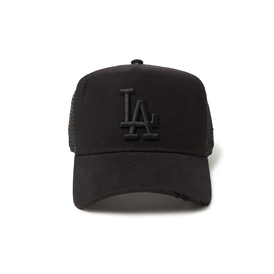 ニューエラ（NEW ERA）（メンズ、レディース）帽子 キャップ 9FORTY A-Frame トラッカー Damaged Series ロサンゼルス・ドジャース 黒 14388620