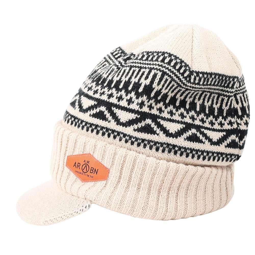 エアボーン（ARBN）（メンズ）ニット帽 ワークニットキャップ AR23FW-CAP001BEG フリーサイズ つば付き ベージュ