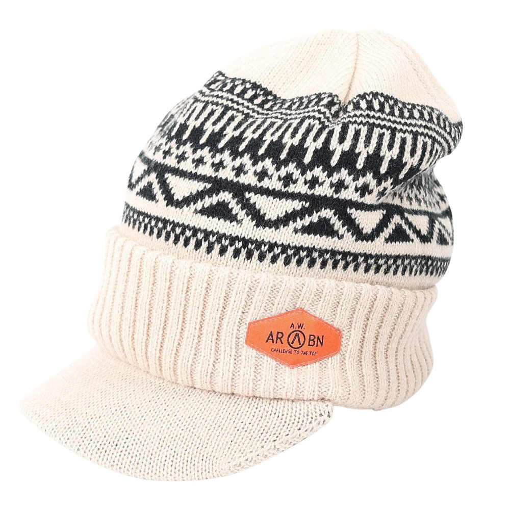 エアボーン（ARBN）（メンズ）ニット帽 ワークニットキャップ AR23FW-CAP001BEG フリーサイズ つば付き ベージュ