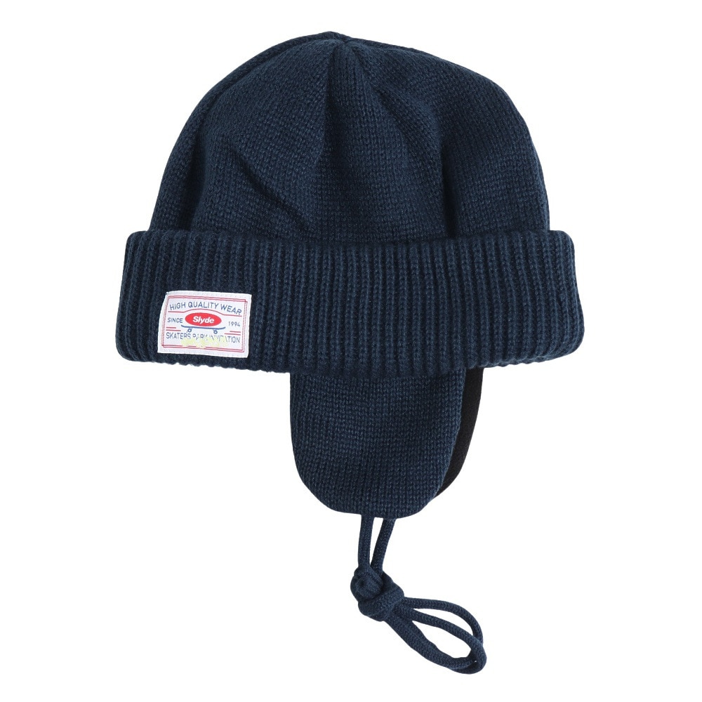 スライド（SLYDE）（メンズ、レディース）ニット帽 EAR MAFF ニットキャップ ビーニー SL23FW-HAT003NVY フリーサイズ 紐付き 耳当て付き 紺