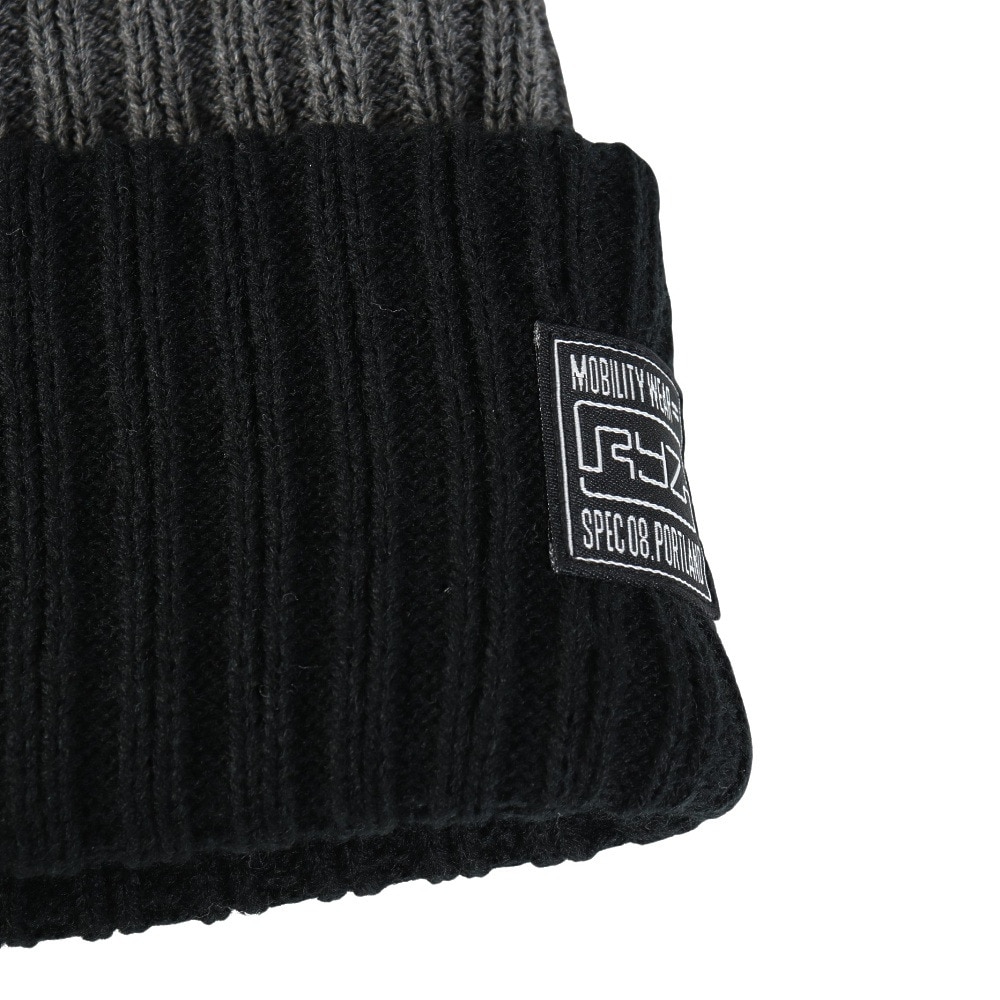 ライズ（RYZ）（メンズ）ニットキャップ ボーダーボリュームリブカフワッチ 黒×グレー RZ20ST25FW0028 BKXGY 帽子 ニット帽 防寒