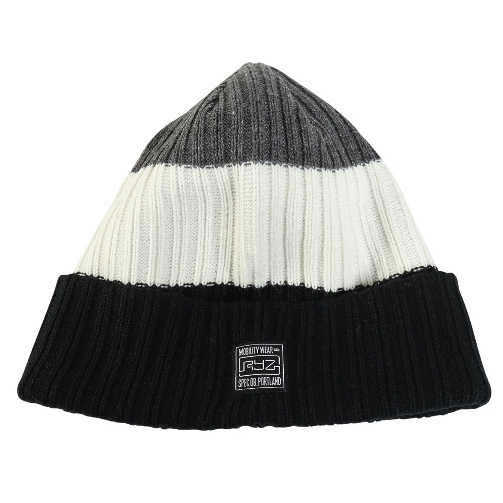 ライズ（RYZ）（メンズ）ニットキャップ ボーダーボリュームリブカフワッチ 黒×白 RZ20ST25FW0028 BKXWH 帽子 ニット帽 防寒