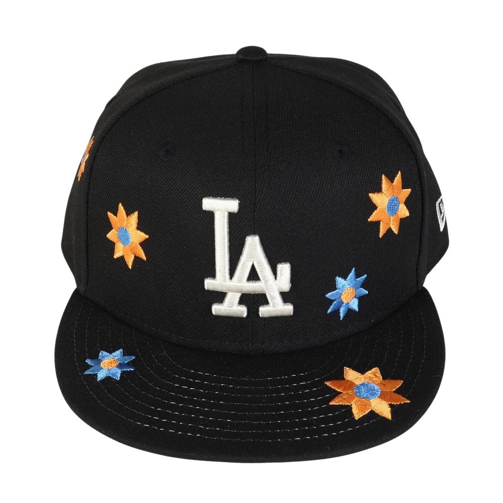 ニューエラ（NEW ERA）（キッズ）帽子 Youth 9FIFTY Flower Embroidery ロサンゼルス・ドジャース キャップ  黒 52-55.8センチ 14392001 花柄 刺繍 サイズ調整
