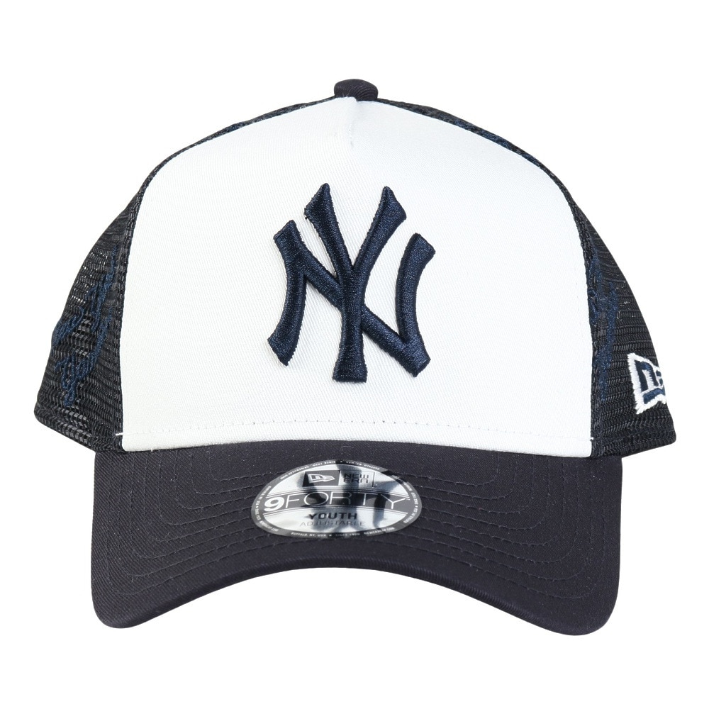 ニューエラ（NEW ERA）（キッズ）帽子 キッズ Youth 9FORTY A-Frame Mesh Embroidery ニューヨーク・ヤンキース 白 紺 52-55cm 14392018