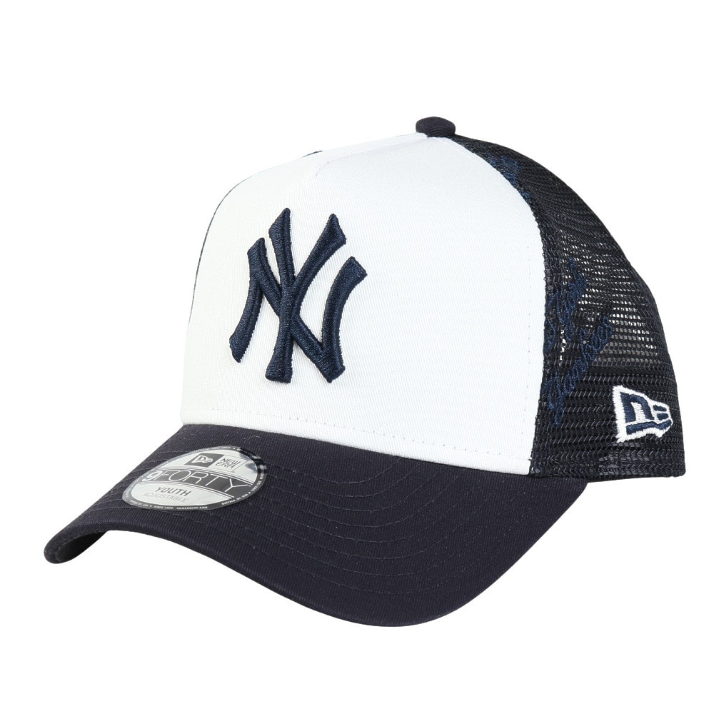 ニューエラ（NEW ERA）（キッズ）帽子 キッズ Youth 9FORTY A-Frame Mesh Embroidery ニューヨーク・ヤンキース 白 紺 52-55cm 14392018