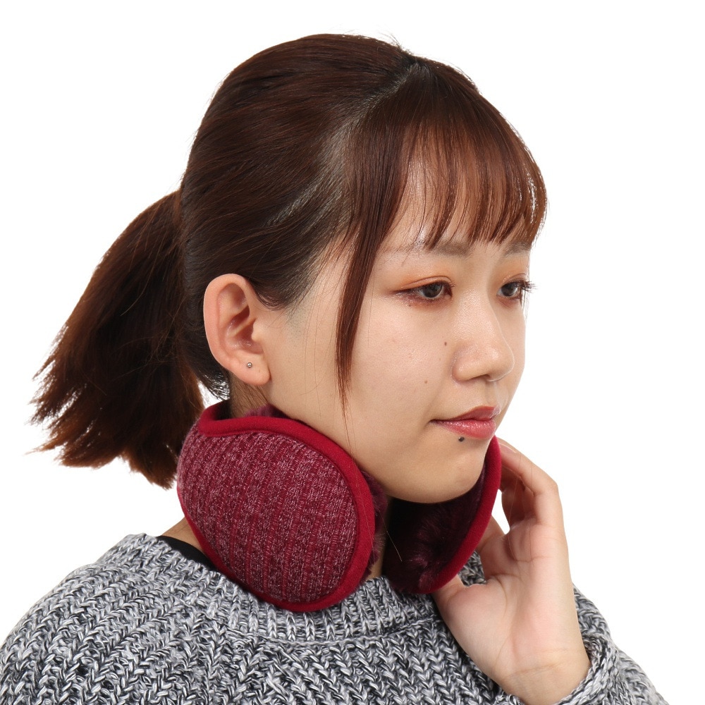 ノーブランド（NO BRAND）（レディース）耳あて 杢ニット バックアーム イヤーマフ 901NN2II0554 RED 防寒