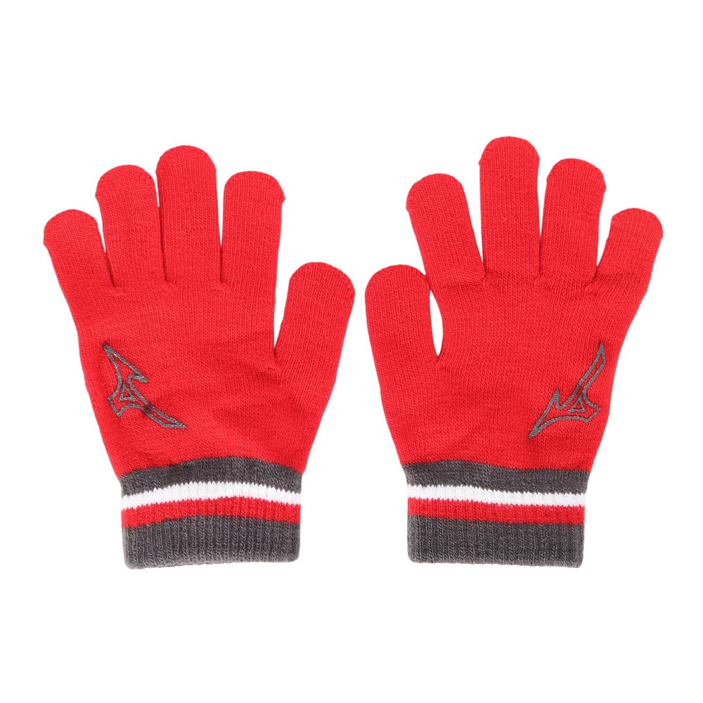 ミズノ（MIZUNO）（キッズ）手袋 ジュニア ニット手袋 5本指タイプ 赤