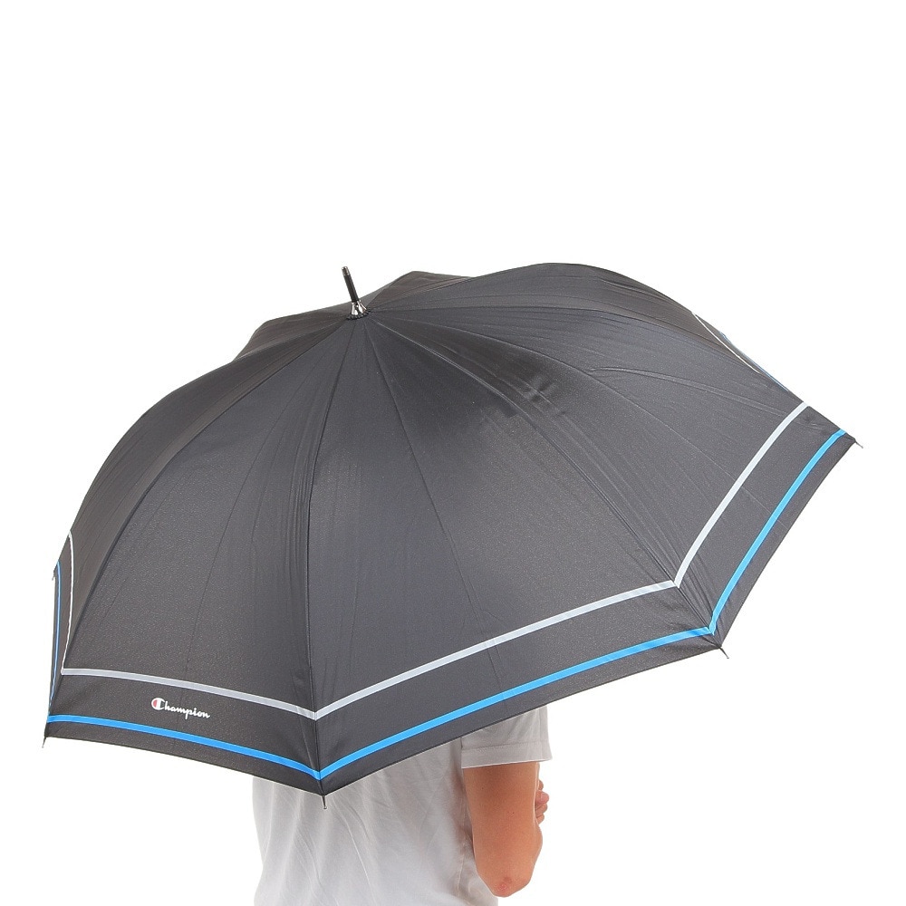 チャンピオン（CHAMPION）（メンズ、レディース）雨傘 ボーダー柄 ジャンプ傘 長傘 CHM34JP65 BK 黒 65cm