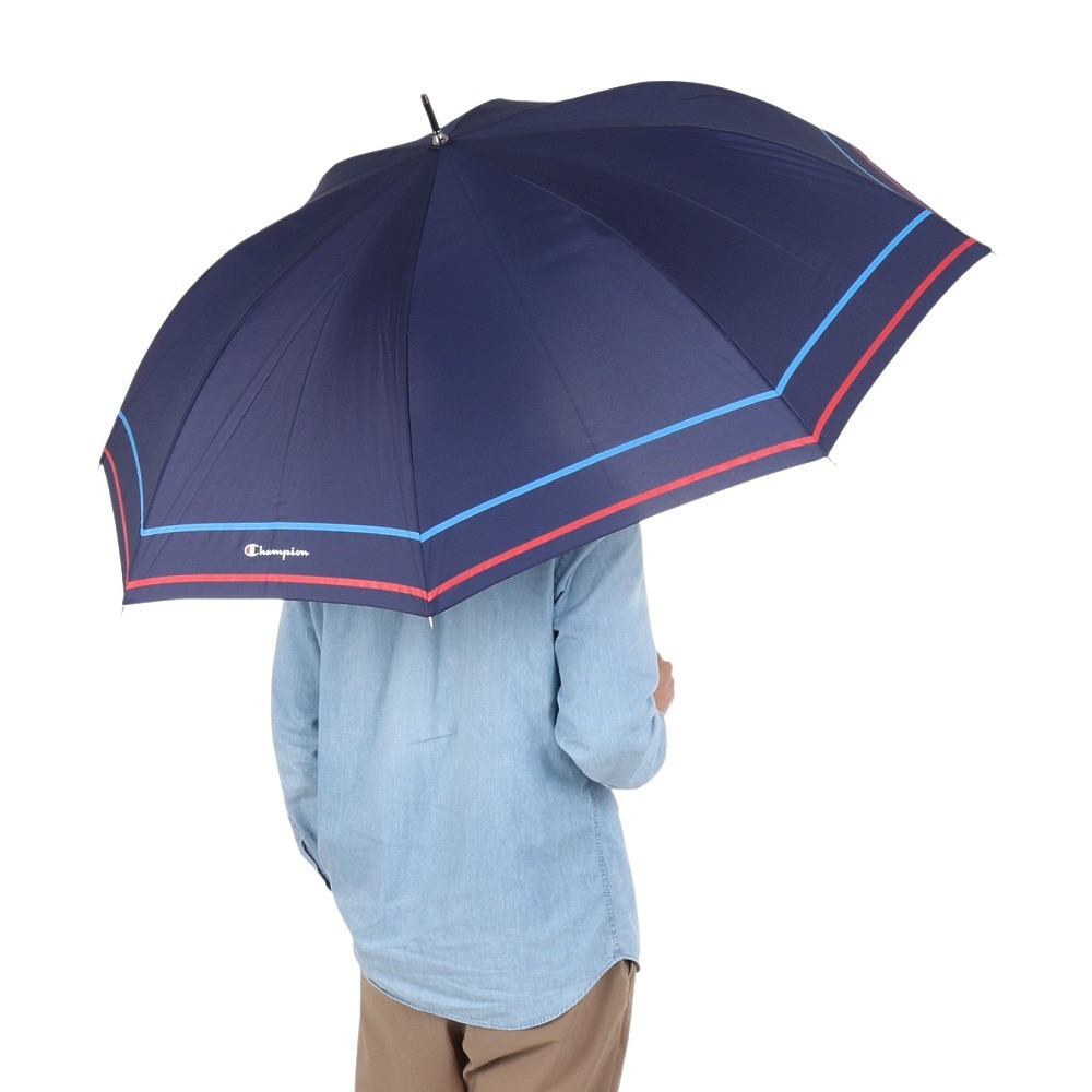 チャンピオン（CHAMPION）（メンズ、レディース）雨傘 ボーダー柄 ジャンプ傘 長傘 CHM34JP65 NV ネイビー 65cm