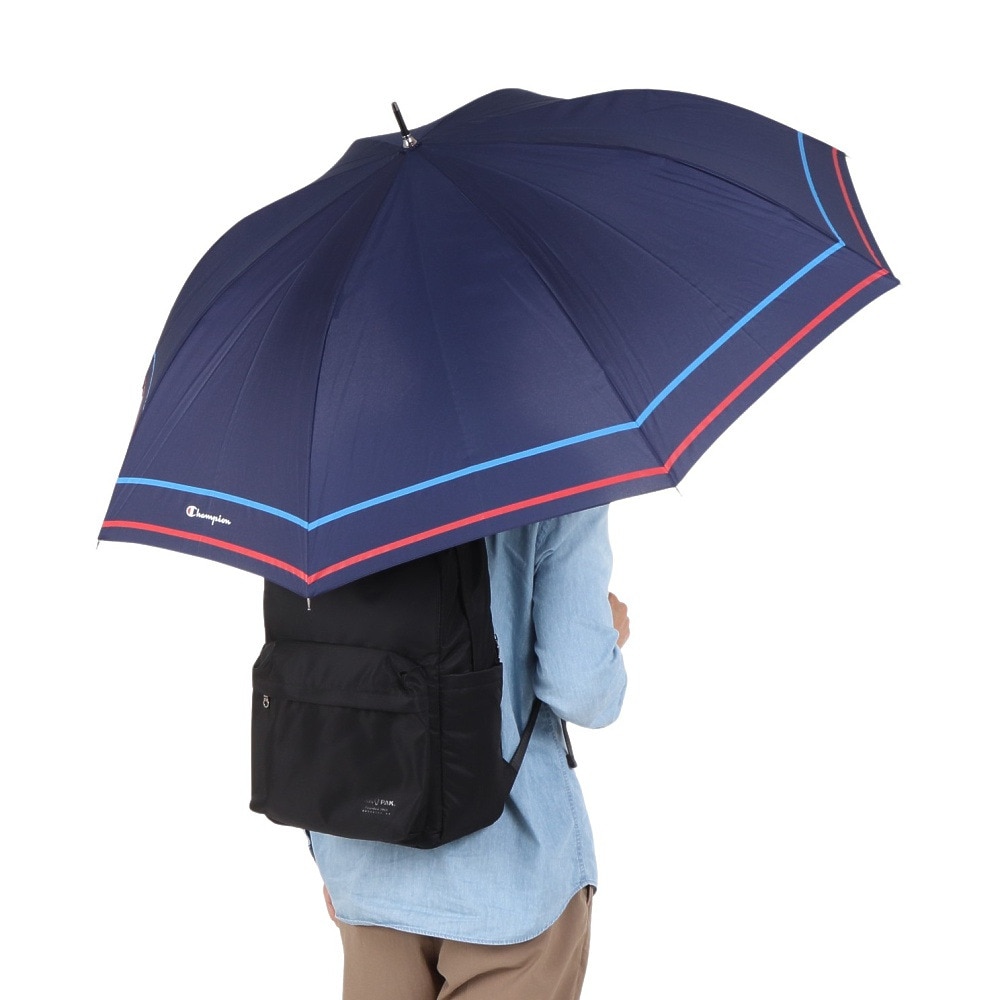 チャンピオン（CHAMPION）（メンズ、レディース）雨傘 ボーダー柄 ジャンプ傘 長傘 CHM34JP65 NV ネイビー 65cm