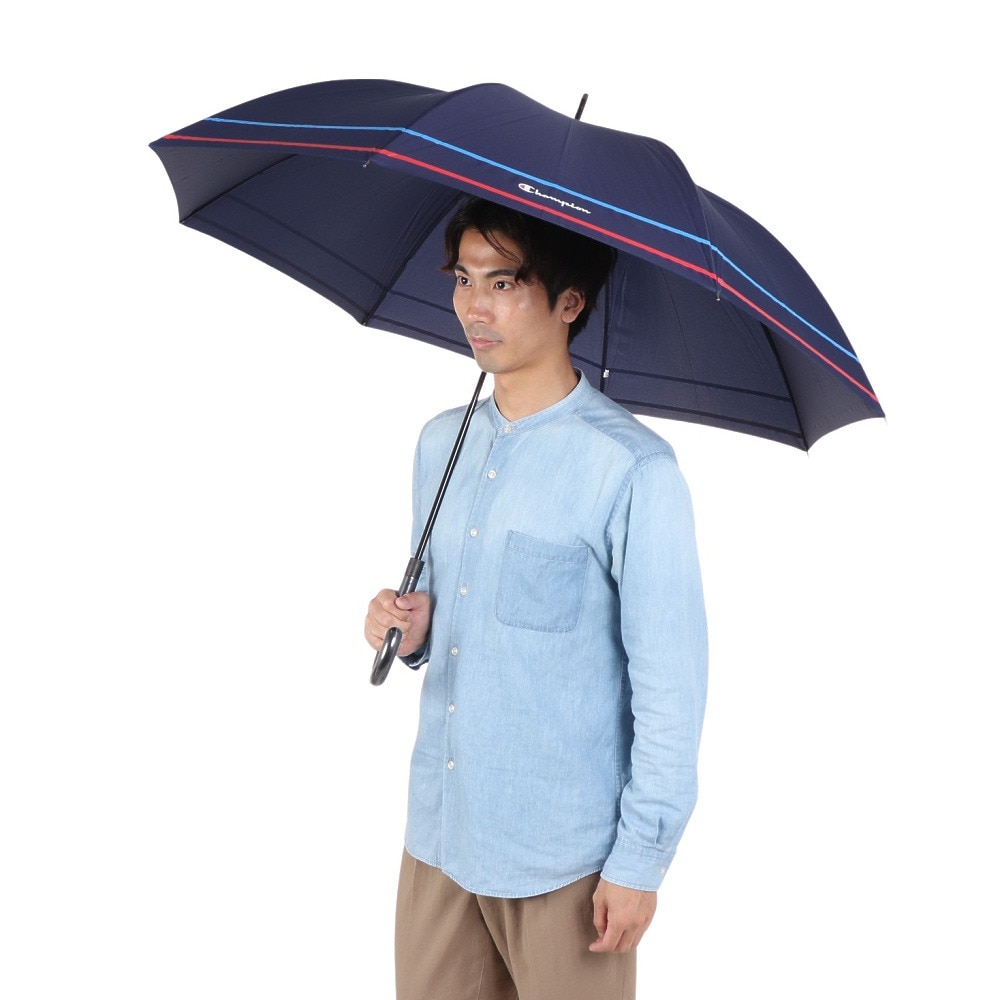 チャンピオン（CHAMPION）（メンズ、レディース）雨傘 ボーダー柄 ジャンプ傘 長傘 CHM34JP65 NV ネイビー 65cm