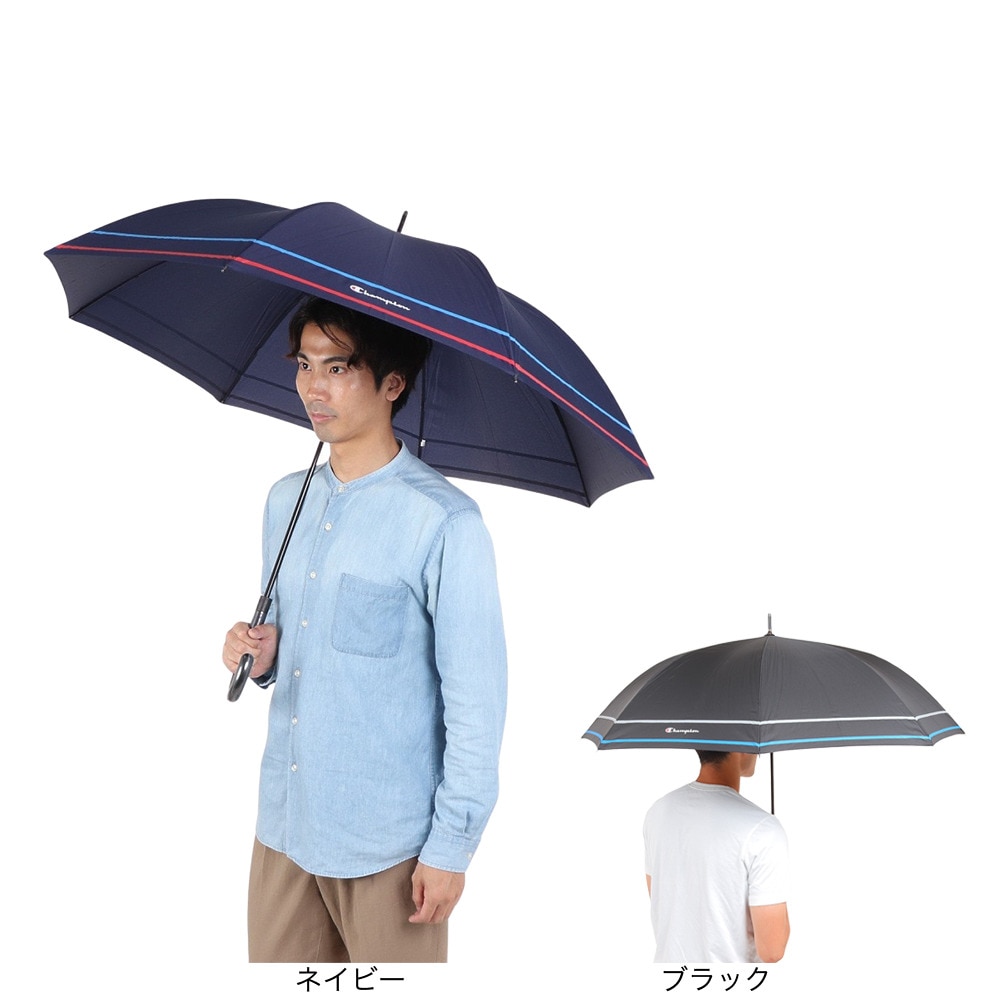 チャンピオン（CHAMPION）（メンズ、レディース）雨傘 ボーダー柄 ジャンプ傘 長傘 CHM34JP65 NV ネイビー 65cm