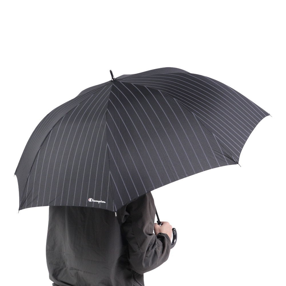チャンピオン（CHAMPION）（メンズ、レディース）雨傘 長傘 ストライプ 65cm ジャンプ式 耐風 CHM70JP65 BK 黒