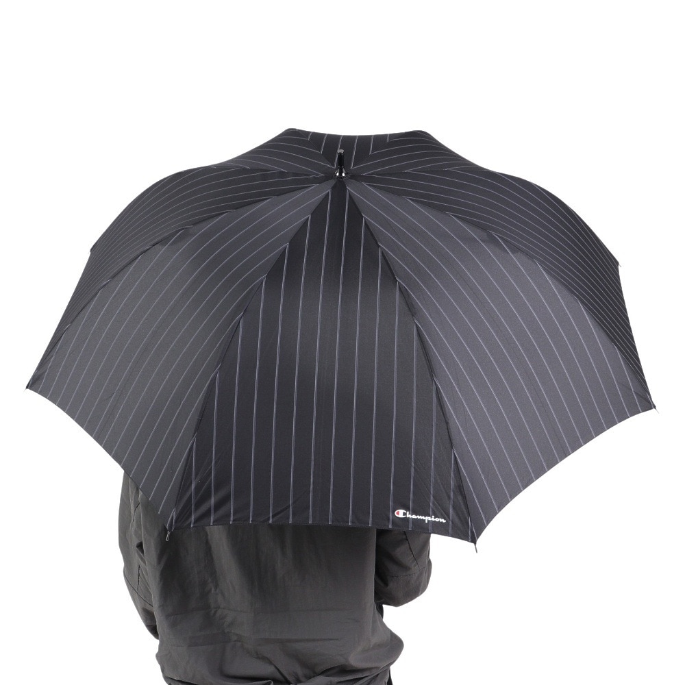 チャンピオン（CHAMPION）（メンズ、レディース）雨傘 長傘 ストライプ 65cm ジャンプ式 耐風 CHM70JP65 BK 黒
