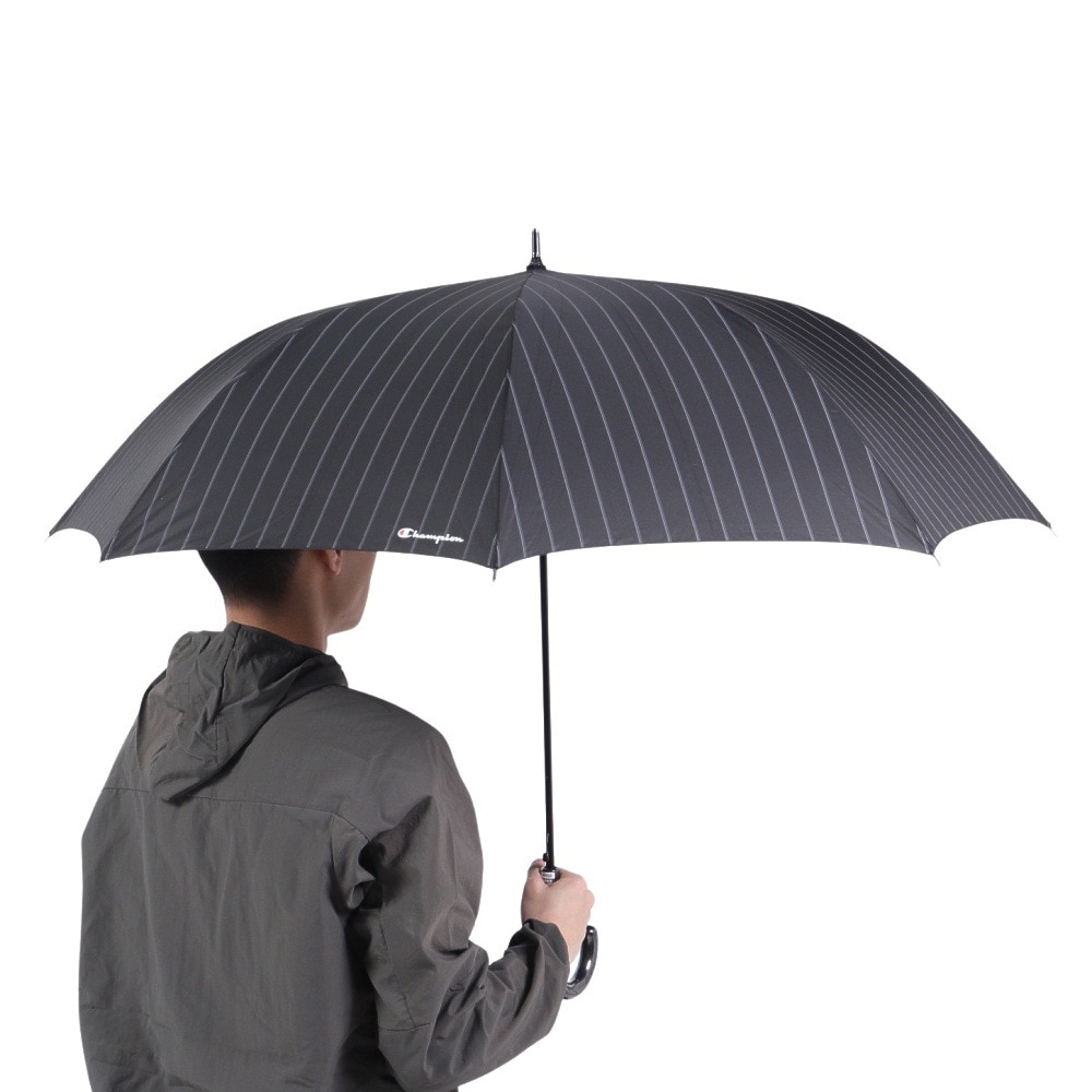 チャンピオン（CHAMPION）（メンズ、レディース）雨傘 長傘 ストライプ 65cm ジャンプ式 耐風 CHM70JP65 BK 黒