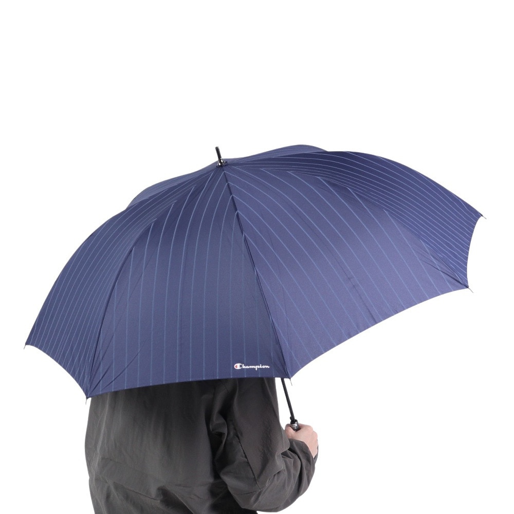 チャンピオン（CHAMPION）（メンズ、レディース）雨傘 長傘 ストライプ 65cm ジャンプ式 耐風 CHM70JP65 NV ネイビー