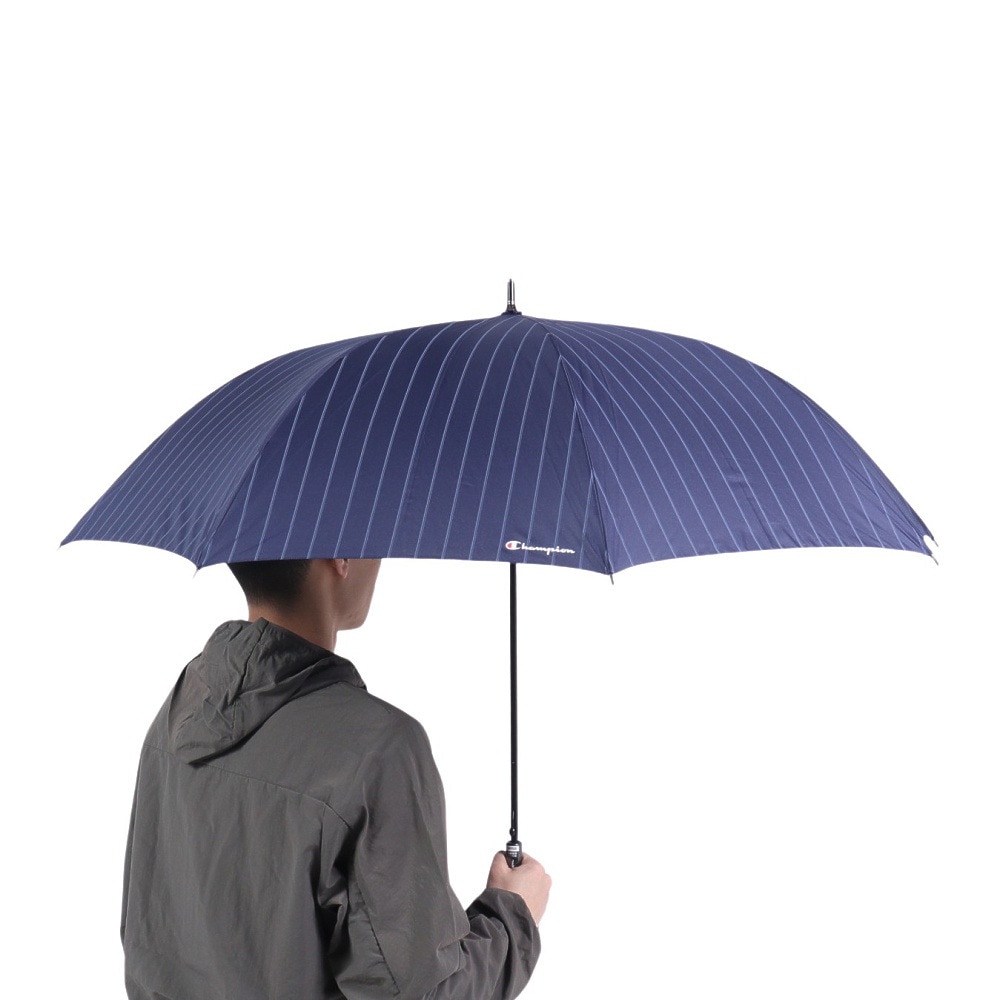 チャンピオン（CHAMPION）（メンズ、レディース）雨傘 長傘 ストライプ 65cm ジャンプ式 耐風 CHM70JP65 NV ネイビー