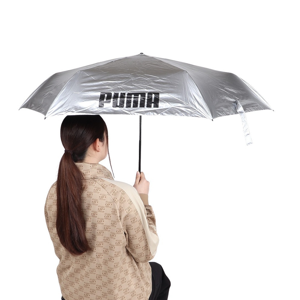 プーマ（PUMA）（メンズ、レディース）晴雨兼用 折りたたみ傘 無地 60cm PBP66MN60 BK シルバー