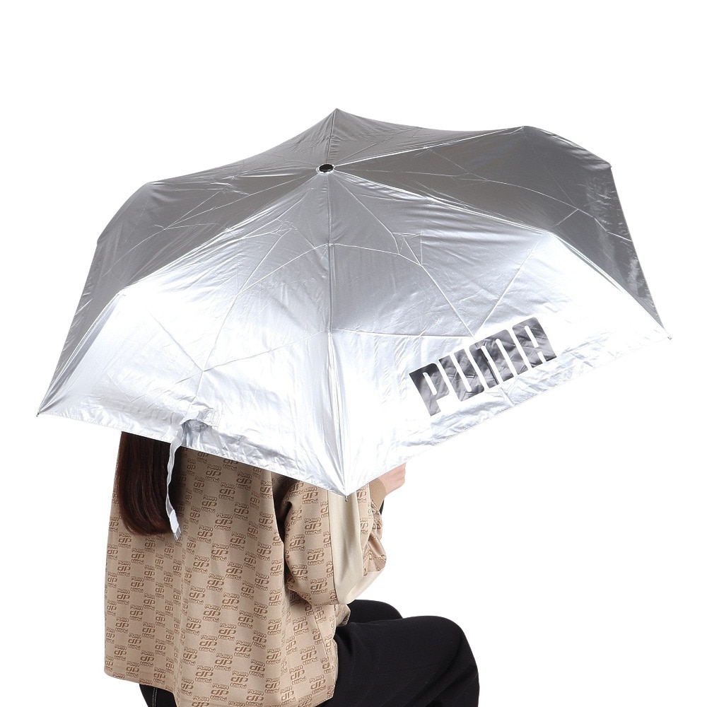 プーマ（PUMA）（メンズ、レディース）晴雨兼用 折りたたみ傘 無地 55cm 自動開閉式 PBP66WJ55 BK シルバー