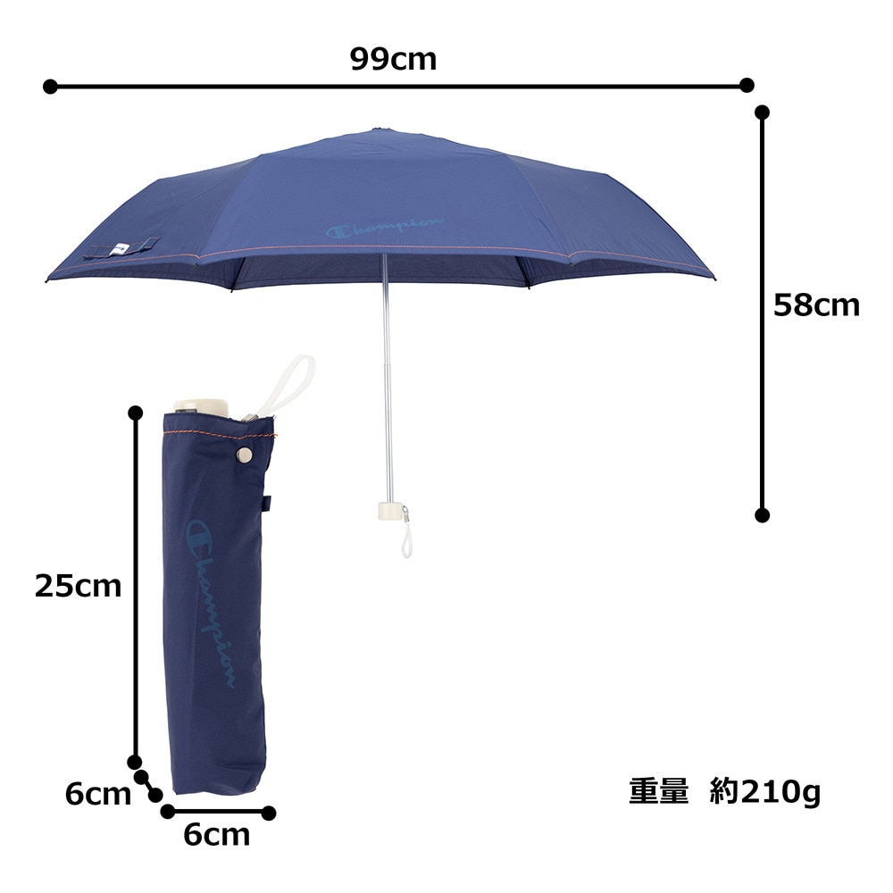 チャンピオン（CHAMPION）（レディース）雨傘 折りたたみ傘 くすみ無地 55cm 耐風 CHL71MN55 NV ネイビー