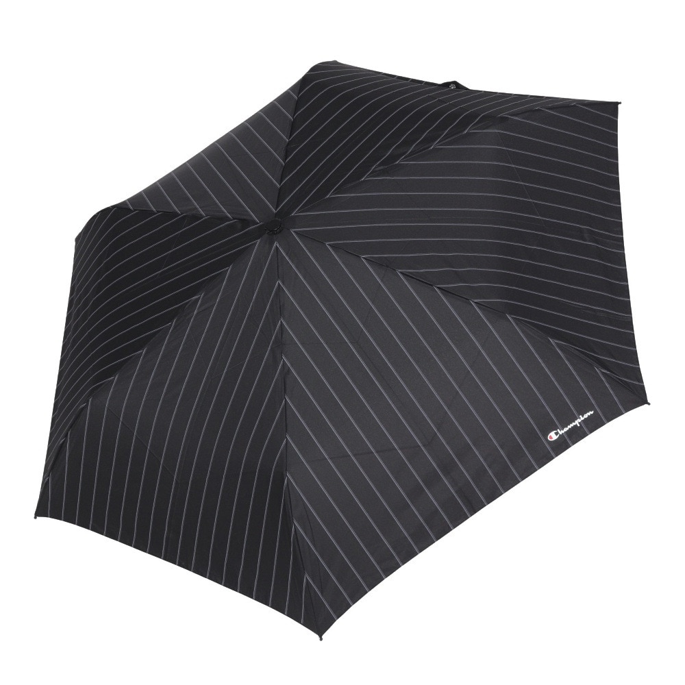 チャンピオン（CHAMPION）（メンズ、レディース）雨傘 折りたたみ傘 ストライプ 耐風 58cm CHM70MN58 BK 黒