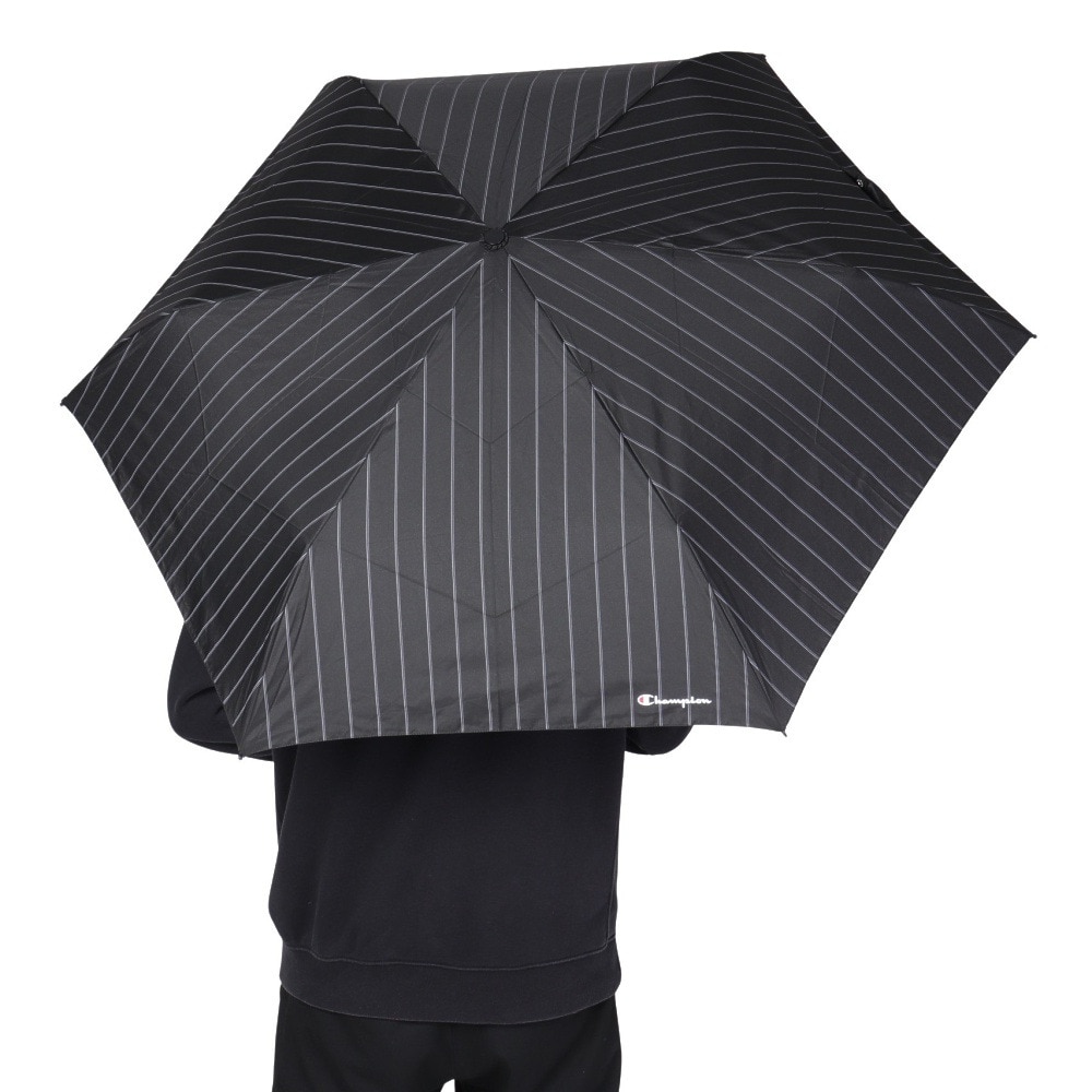 チャンピオン（CHAMPION）（メンズ、レディース）雨傘 折りたたみ傘 ストライプ 耐風 58cm CHM70MN58 BK 黒